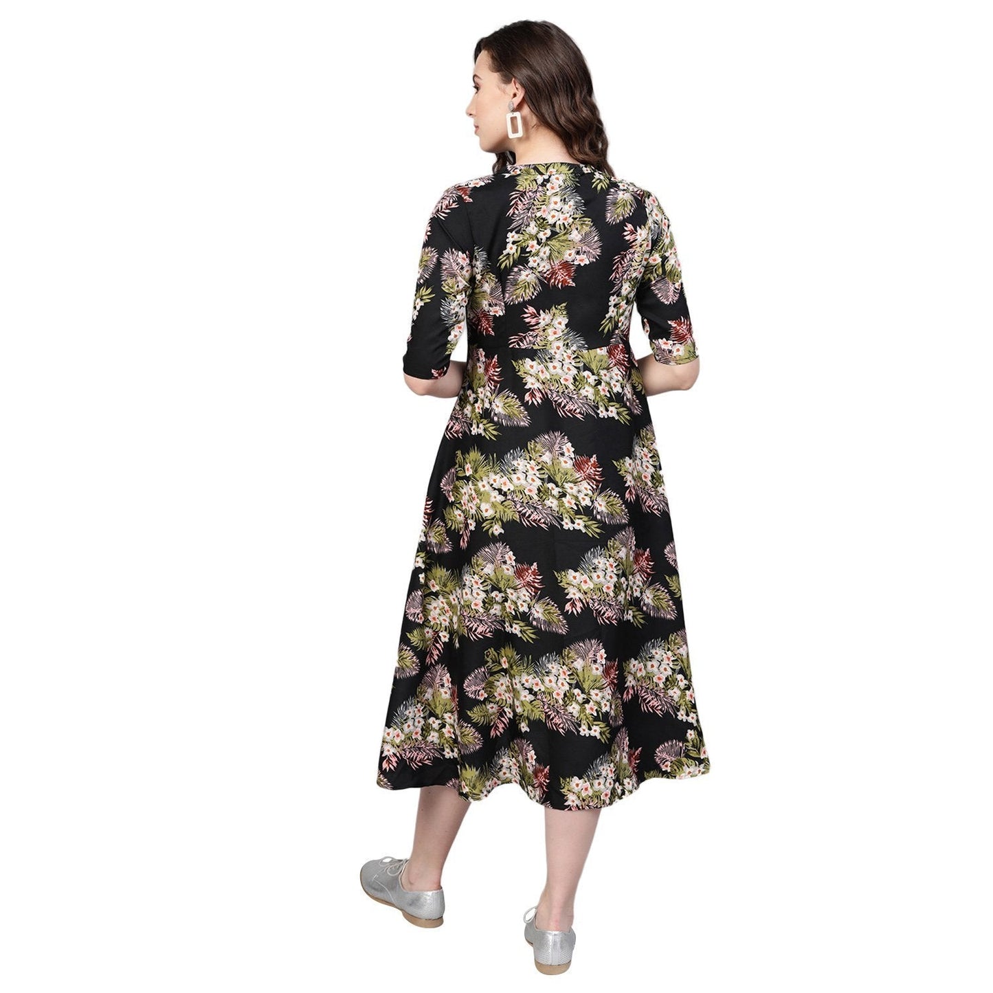 Women's Multi Polyester Printed 3/4 Sleeve Mandarin Collar Casual Dress