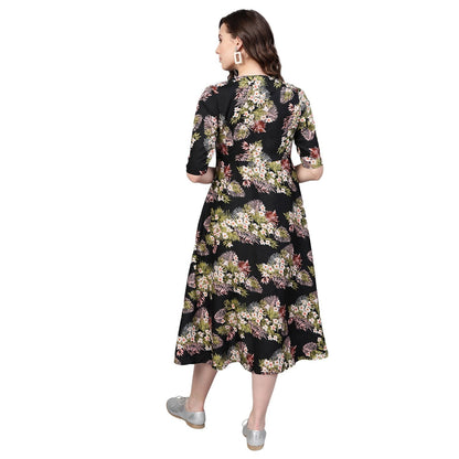 Women's Multi Polyester Printed 3/4 Sleeve Mandarin Collar Casual Dress