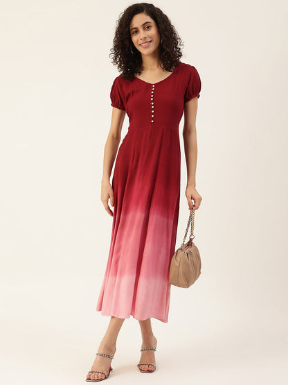 Women's Wine Ombre Tie Dye Rayon Dress
