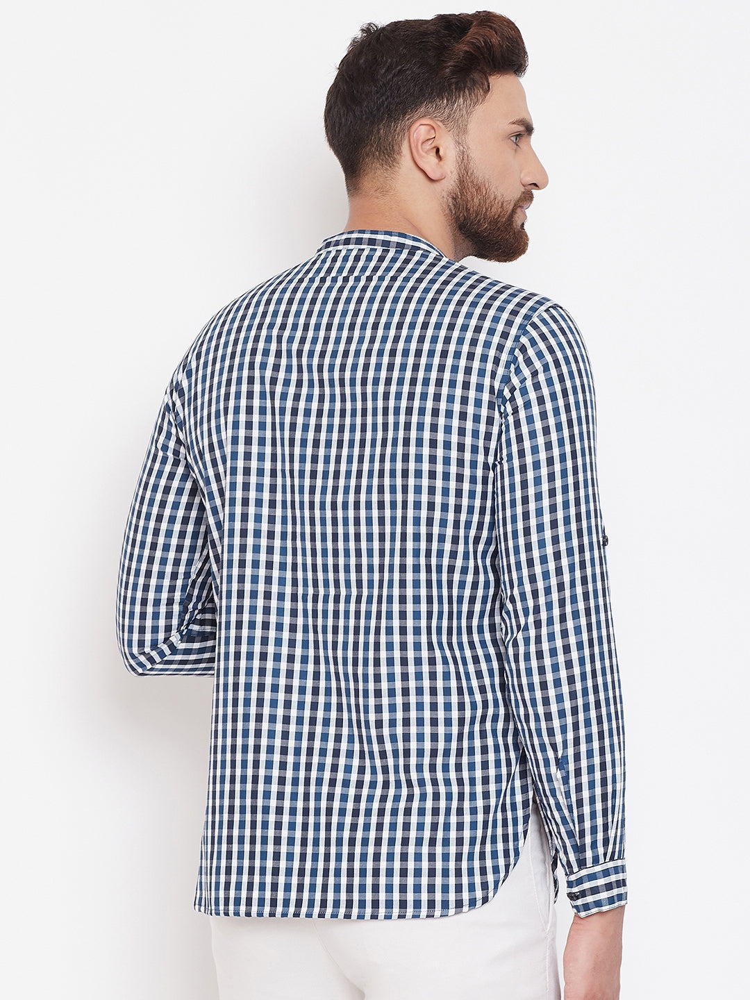 Men's Checked Blue & White Shirt Kurta