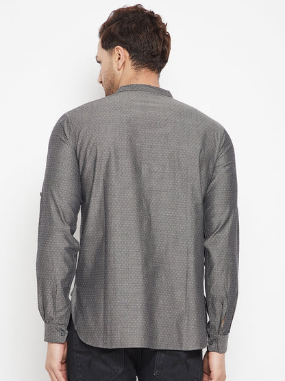 Men's Grey Color Short Kurta with Band Collar
