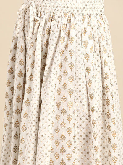 Women's White & Golden Printed Flared Palazzos