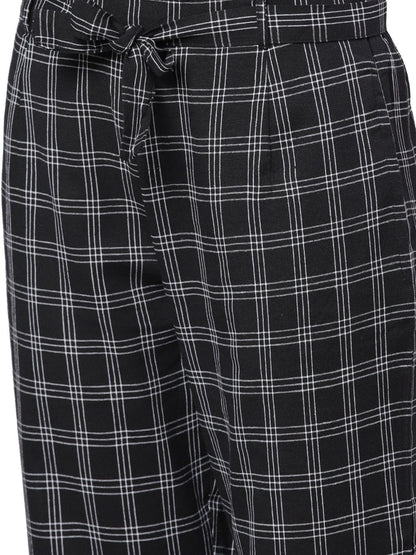 Women Black Cotton Trouser by Myshka (