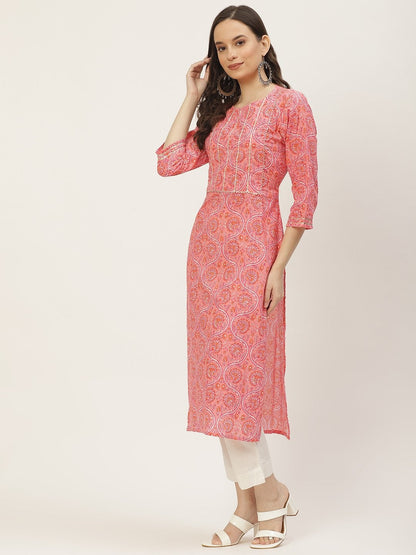 Women's Pink Printed & Embroided Kurta with Trousers & Dupatta (3pc)