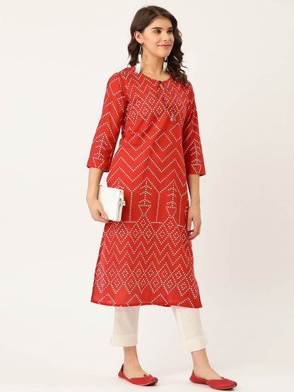 Women's Rayon Bandhani Printed with Mirror embroidery work Kurta