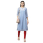 Women's Blue Dobby Chiffon Printed 3/4 Sleeve Round Neck Casual Kurta Only