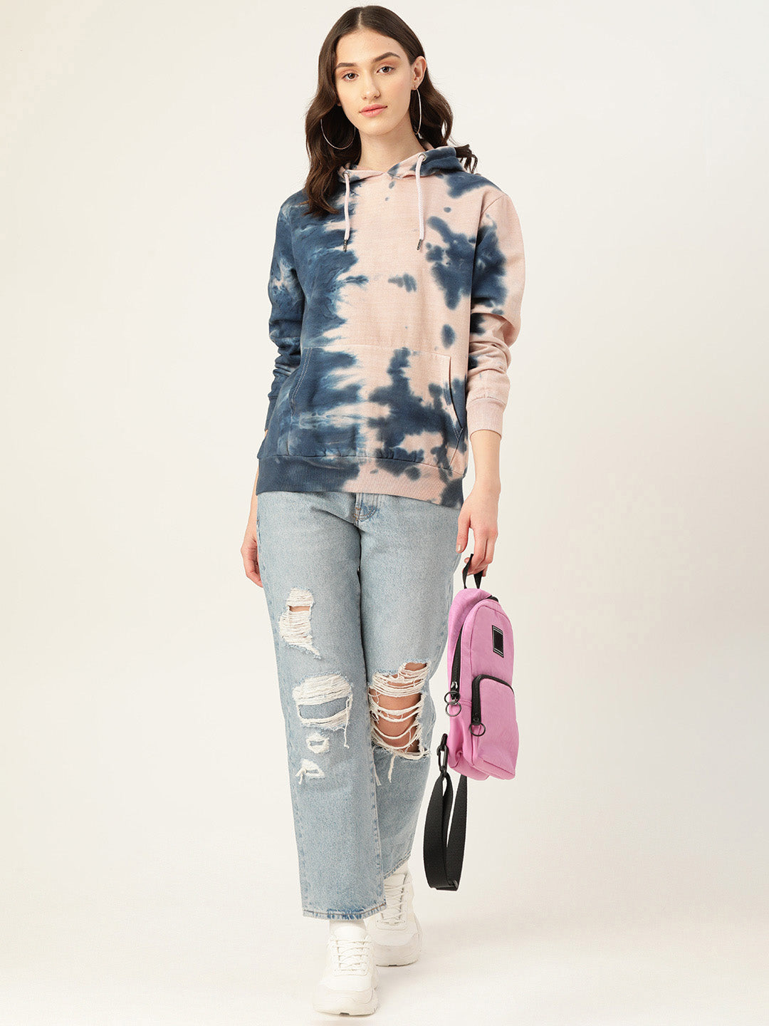 Women's Blue and beige Tie dye Hoddie