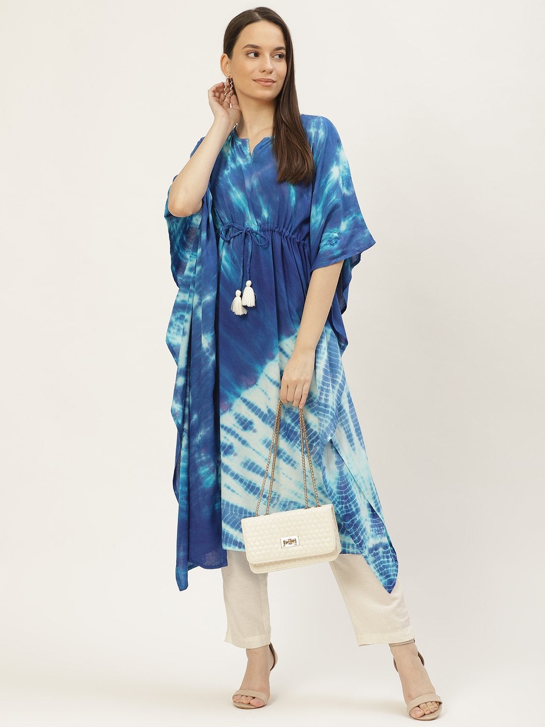 Women's Blue Dyed Extended Sleeves Kaftan Kurta (1pc)