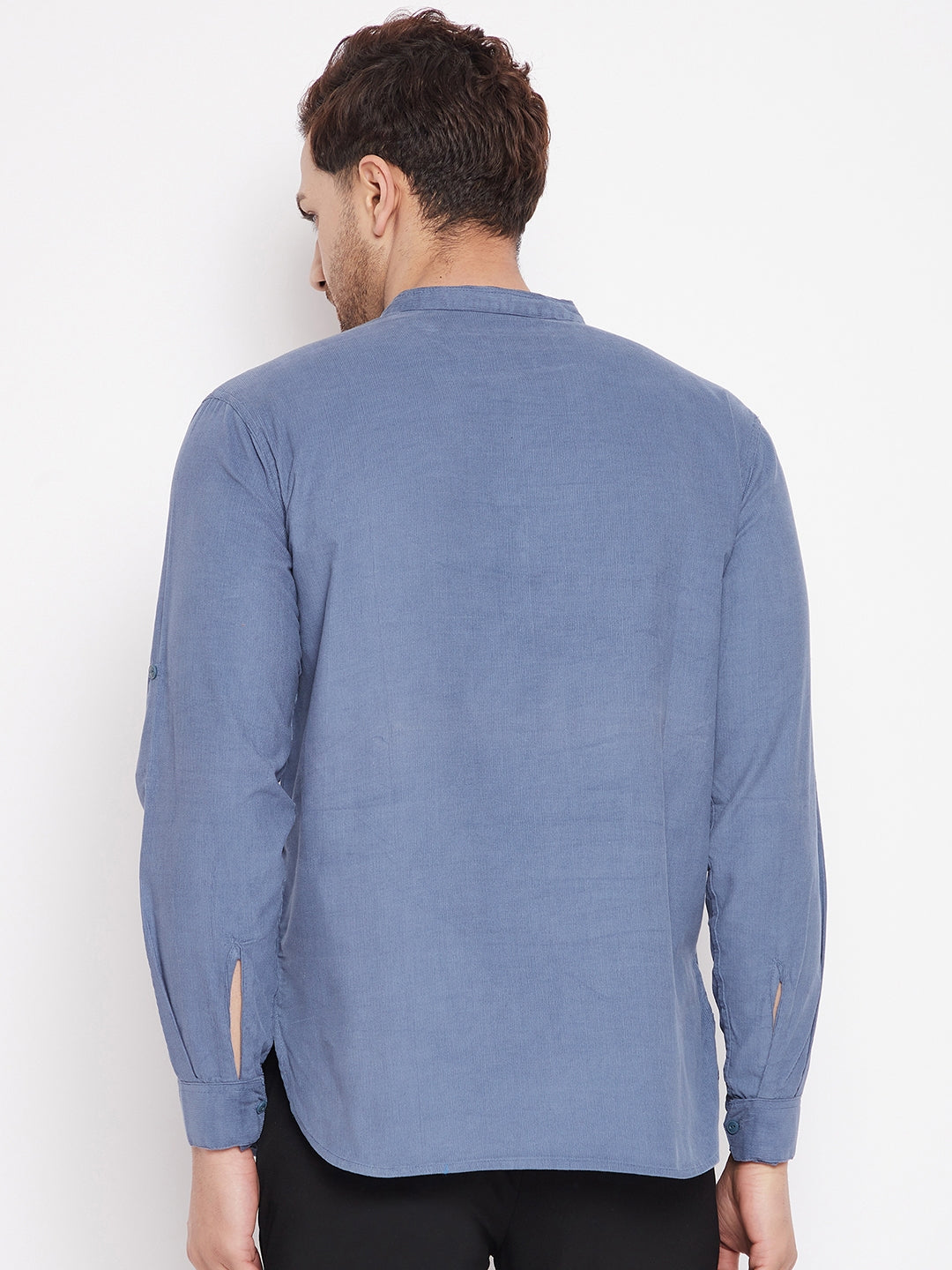 Men's Grey Color Short Kurta with Band Collar