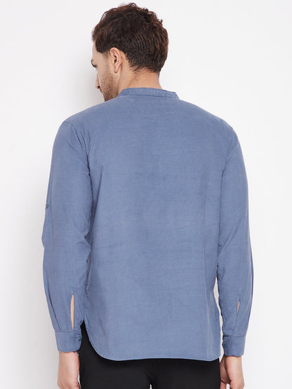 Men's Grey Color Short Kurta with Band Collar