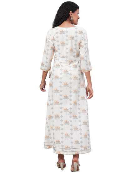 Women's Multi Printed 3/4 Sleeve Cotton V Neck Dress