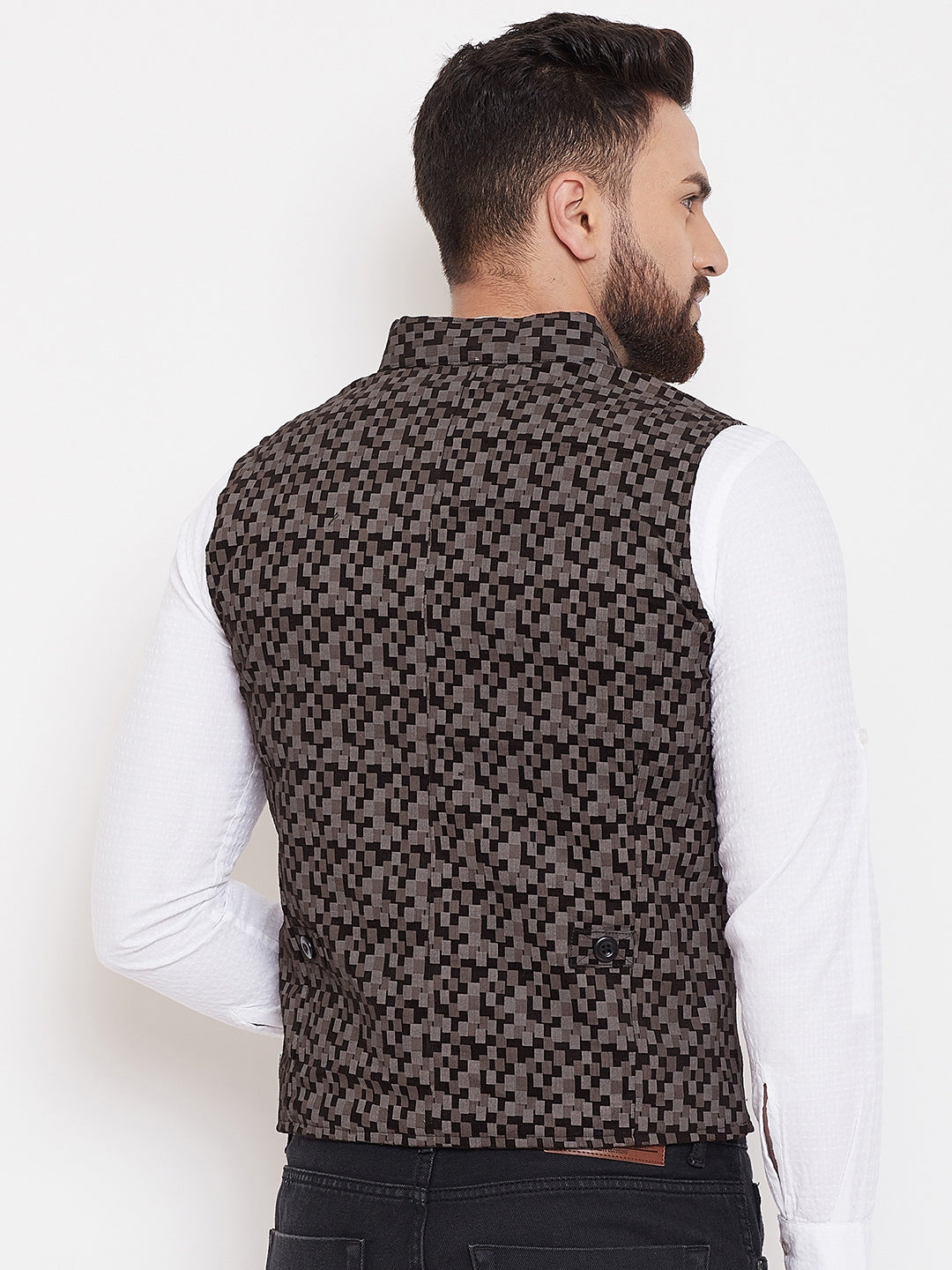 Men's Printed Brown Cotton Waistcoat