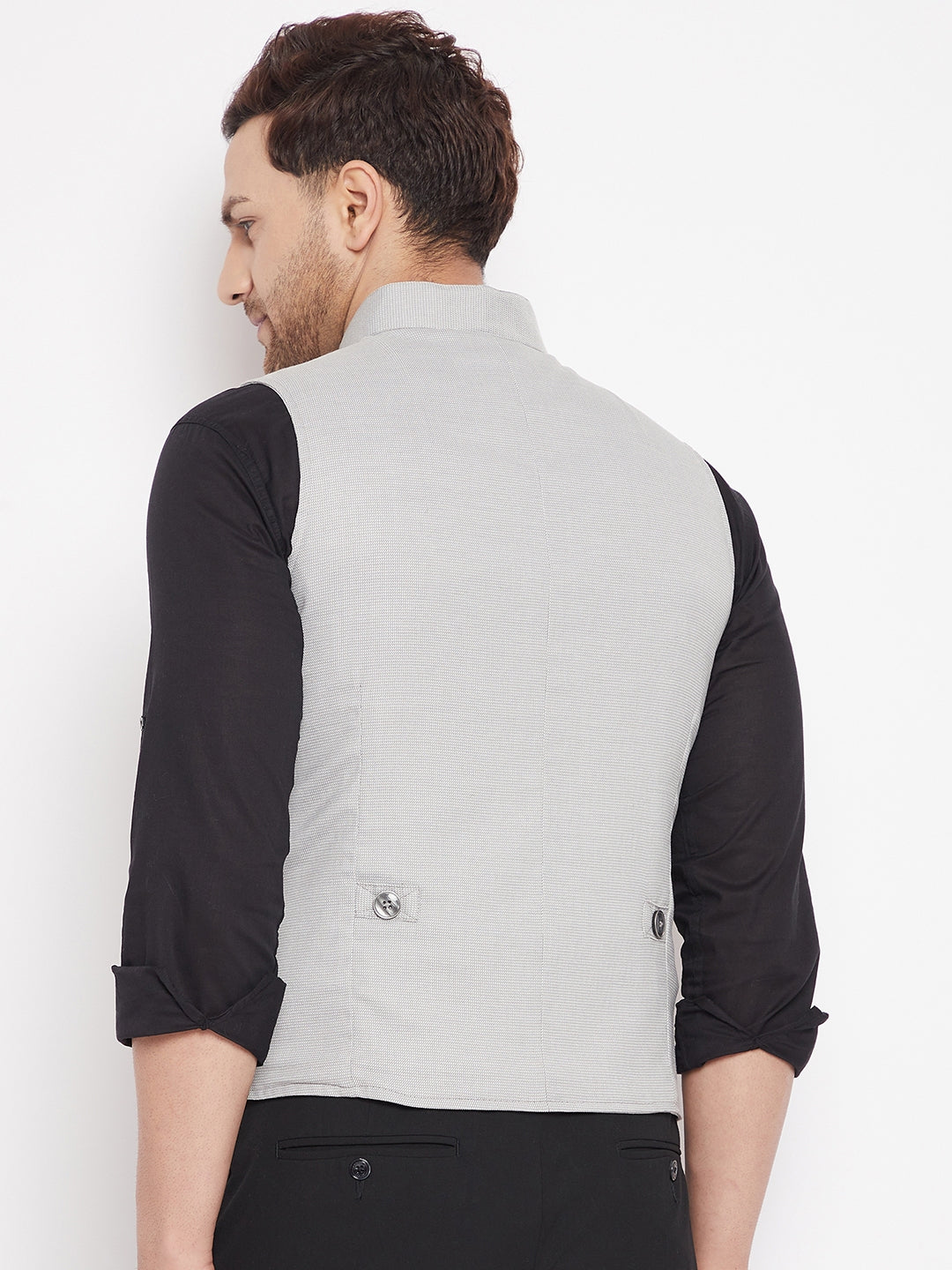 Men's Grey Color Woven Nehru Jacket