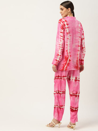 Women's Pink White Tie Dyed Co-Ords