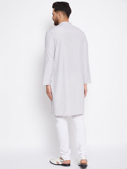 Men's Cotton Striped Grey Kurta