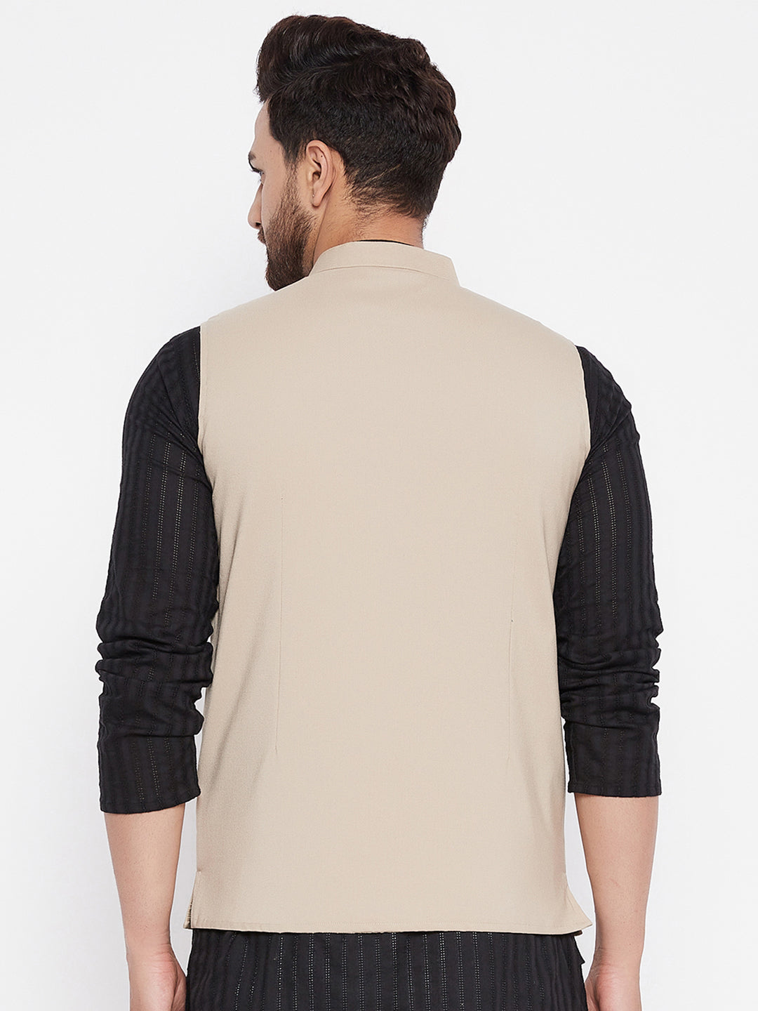 Men's Beige Woven Design Jacket