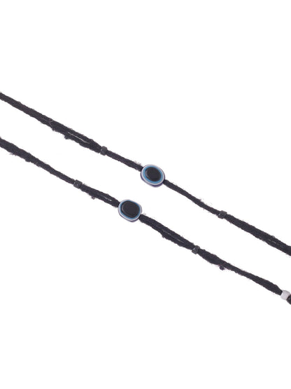 Women's Set Of 2 Evil Eye Adjustable Black Anklets