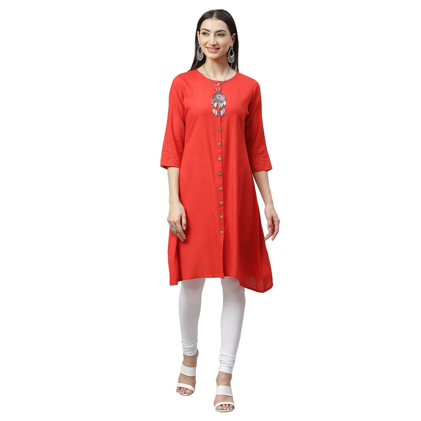Women Red Cotton Kurti by Myshka (