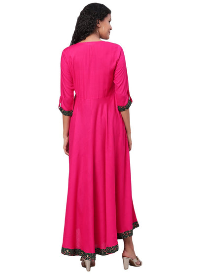Women's Multi Printed 3/4 Sleeve Rayon Round Neck Dress