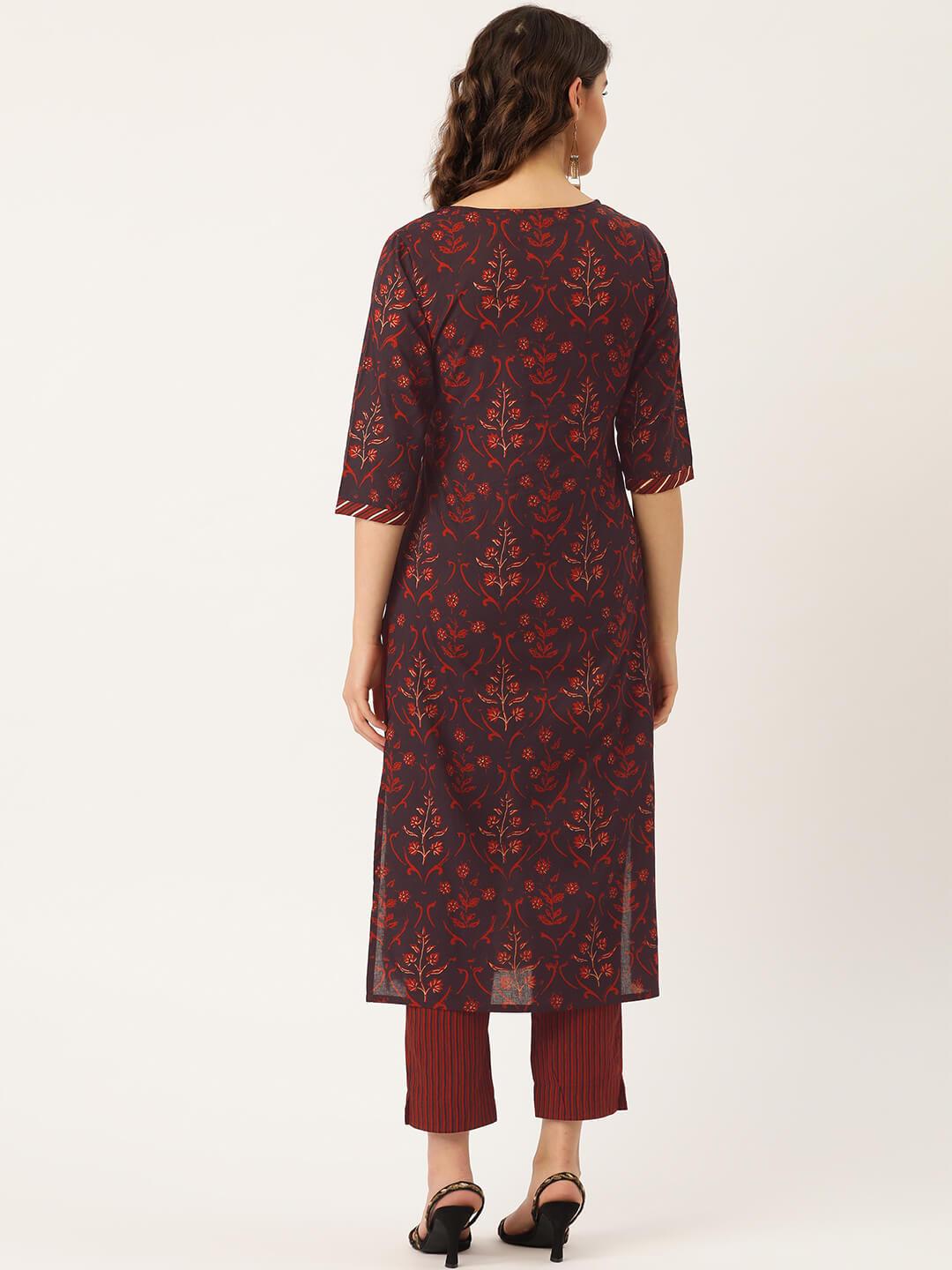 Women's Cotton Printed Suit Set with Adda Mirror Work