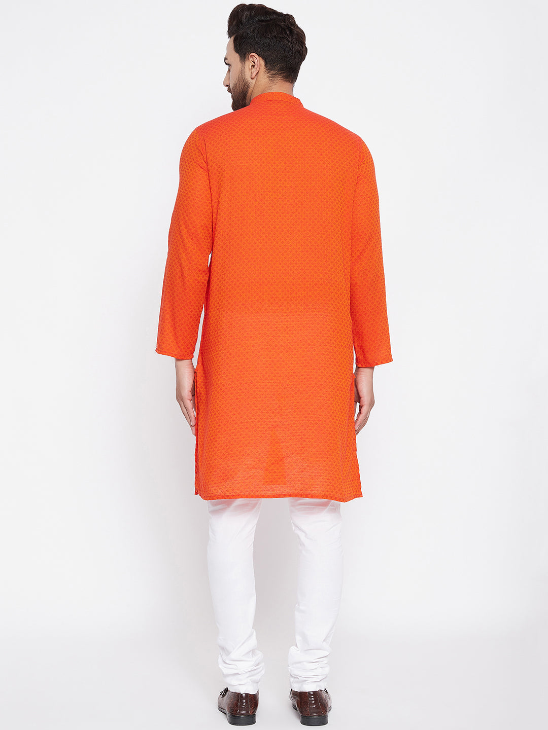 Men's Cotton Orange Straight Kurta