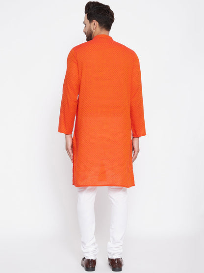Men's Cotton Orange Straight Kurta