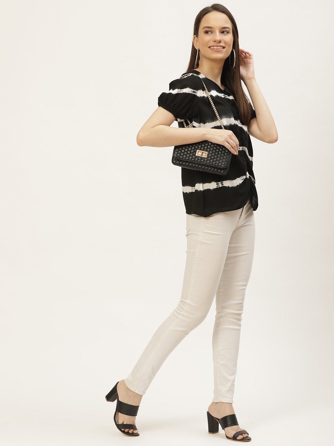 Women's Black Rayon Tie-Dye Top (1pc)