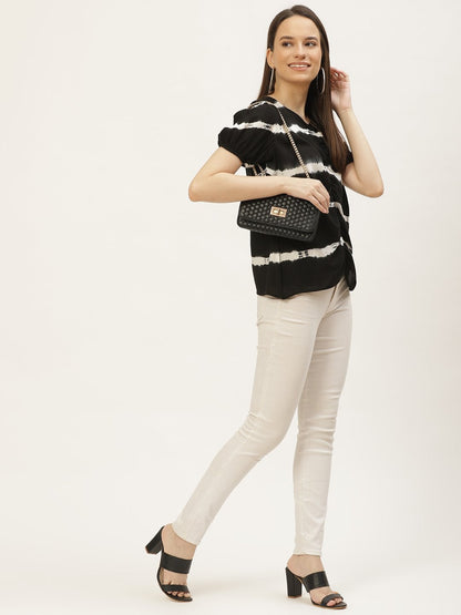 Women's Black Rayon Tie-Dye Top (1pc)