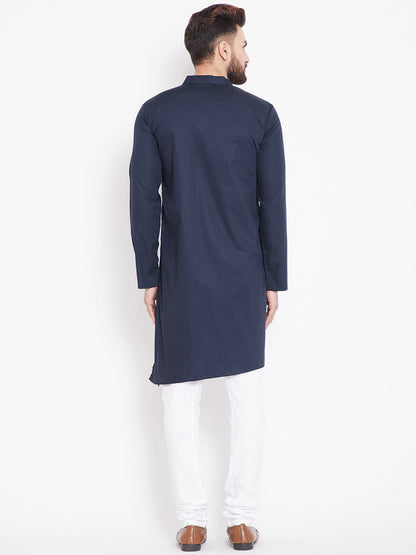 Men's Dark Grey Asymmetrical Cotton Kurta