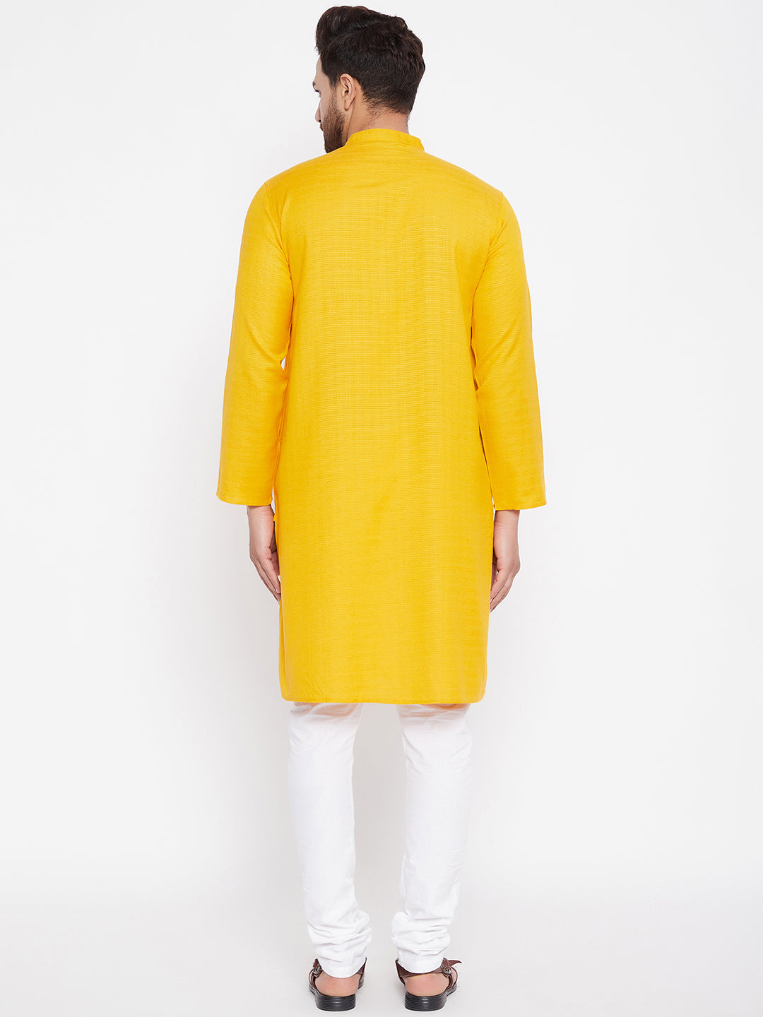 Men's Woven Design Yellow Straight  Kurta