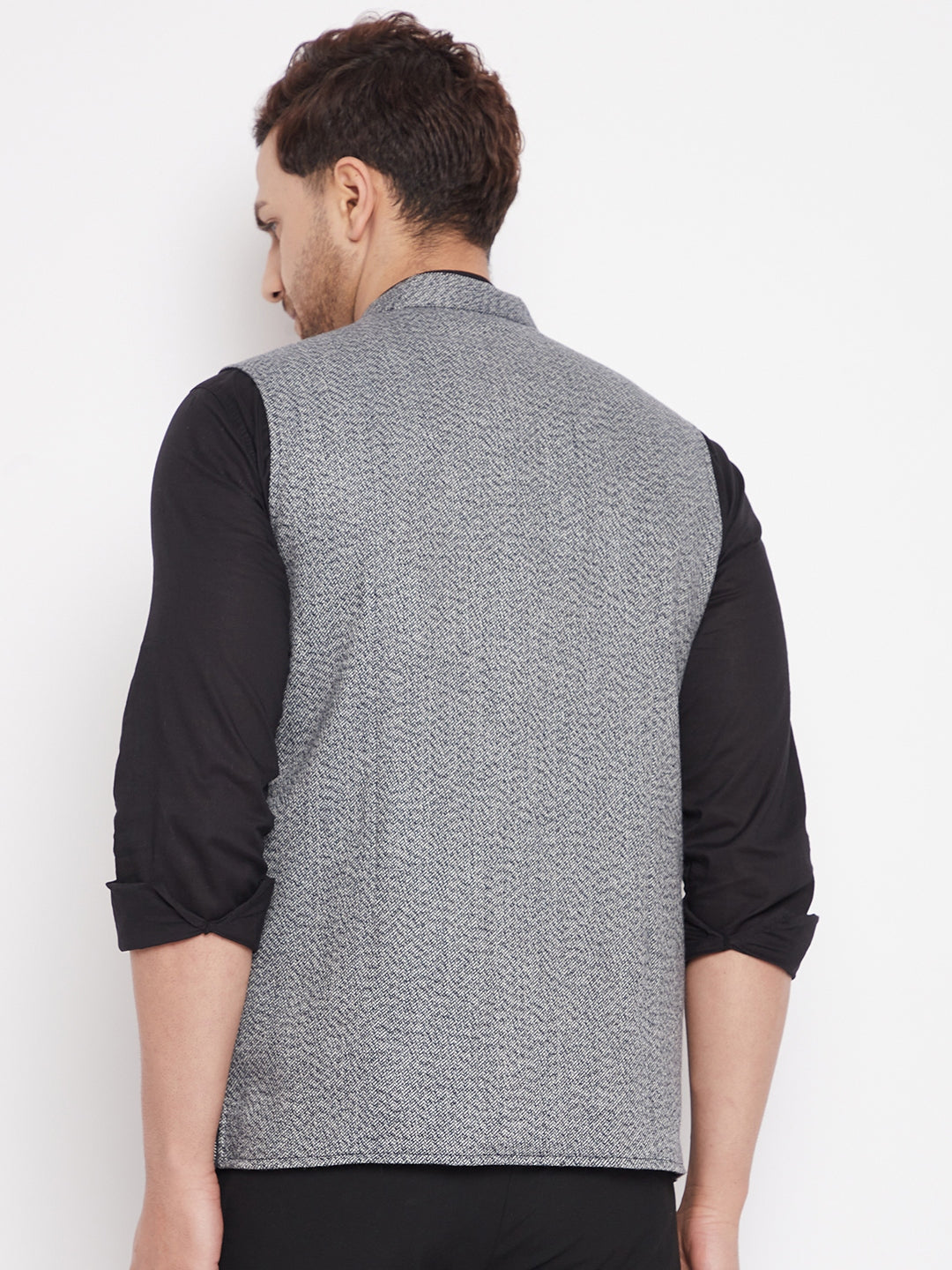Men's Grey Color Woven Nehru Jacket