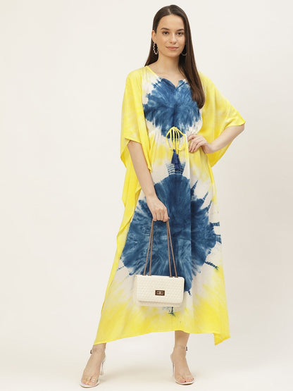 Women's Yellow & Blue Tie-Dye Kaftan Dress (1pc)