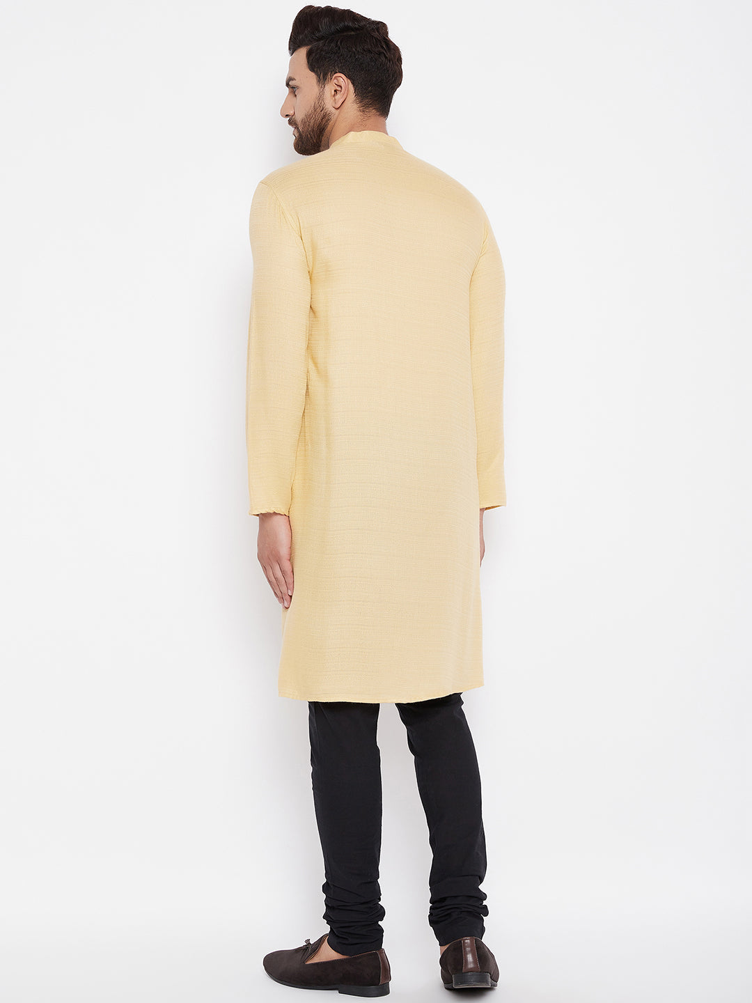 Men's Woven Design Gold Straight  Kurta1