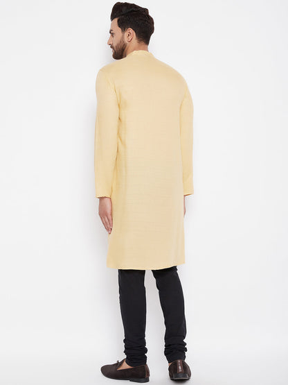 Men's Woven Design Gold Straight  Kurta1