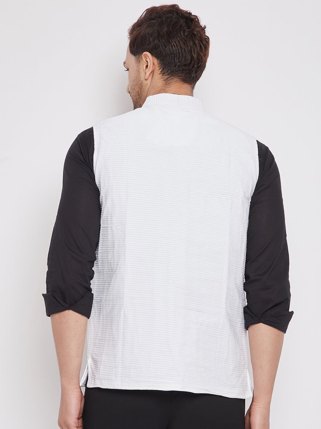 Men's White Color Woven Nehru Jacket