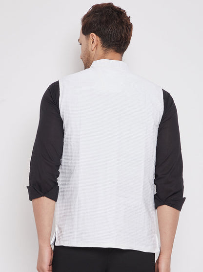 Men's White Color Woven Nehru Jacket