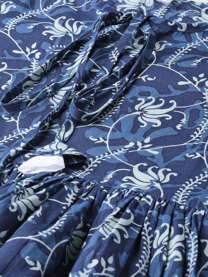 Women's  Navy Blue & White Printed A-Line Tunic