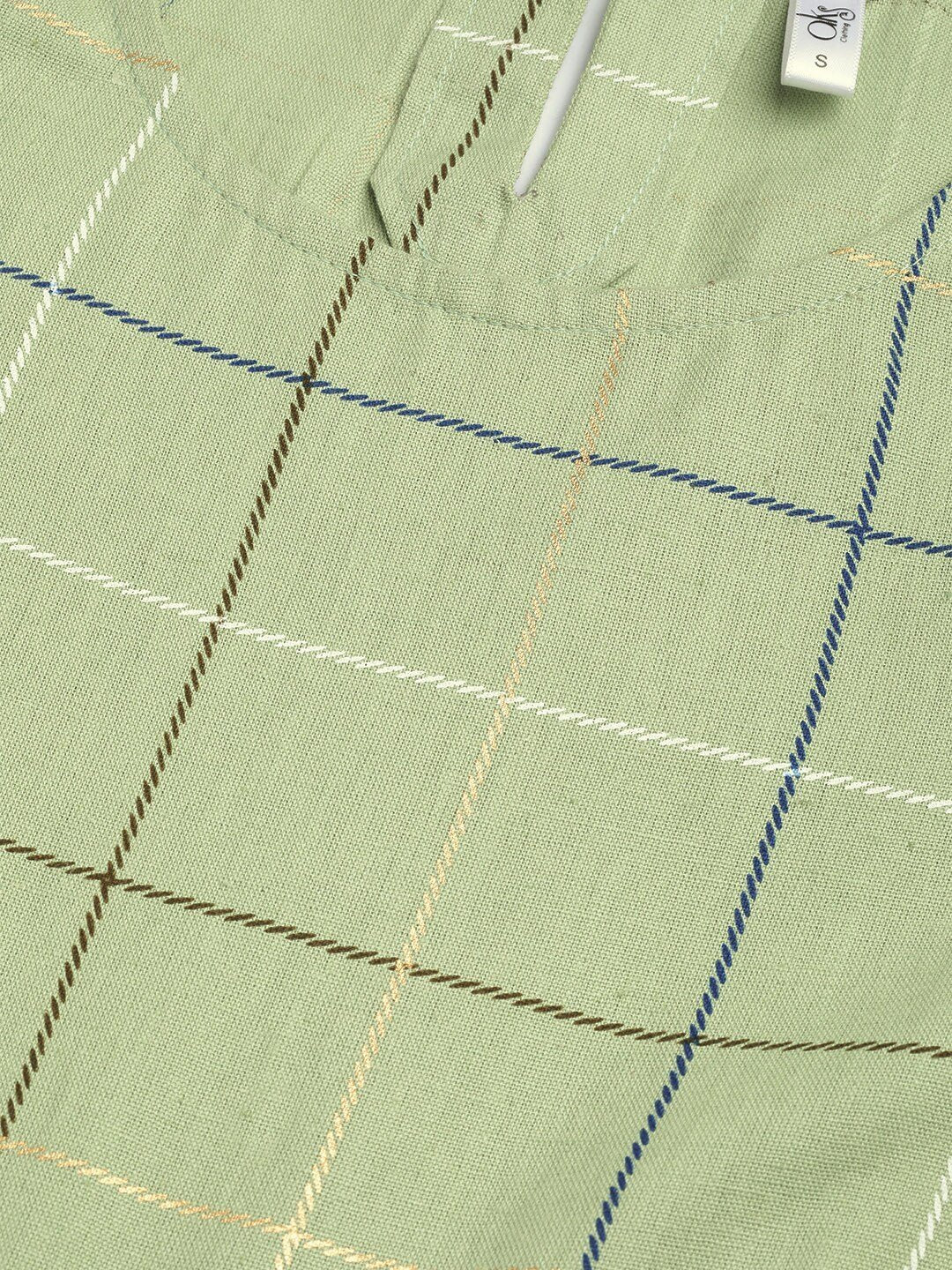 Women's  Green & Golden Checked A-Line Kurta