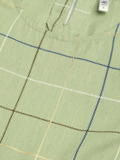 Women's  Green & Golden Checked A-Line Kurta