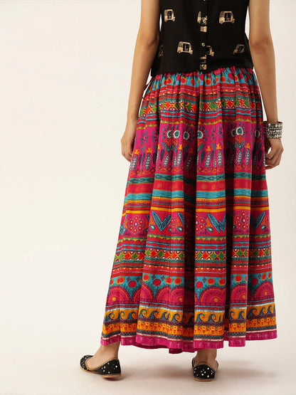 Women's Pink & Yellow Printed Flared Palazzos