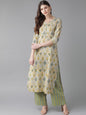 Women's  Beige & Green Printed Kurta with Palazzos