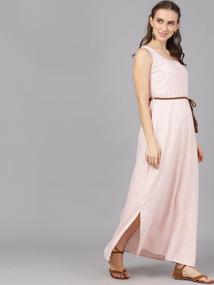Women's  Peach-Coloured Self Design Maxi Dress