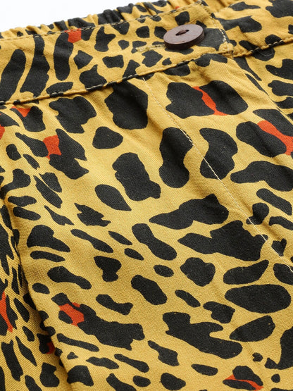 Women's Yellow Animal Print Cigarette Trouser