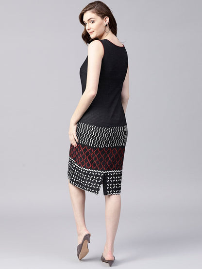 Women's  Black Printed Sheath Dress