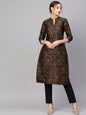 Women's  Coffee Brown & Black Woven Design Reversible Straight Kurta