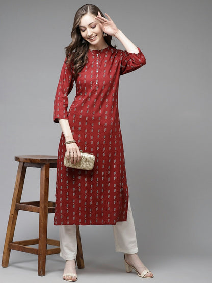 Women's Maroon Printed Kurta
