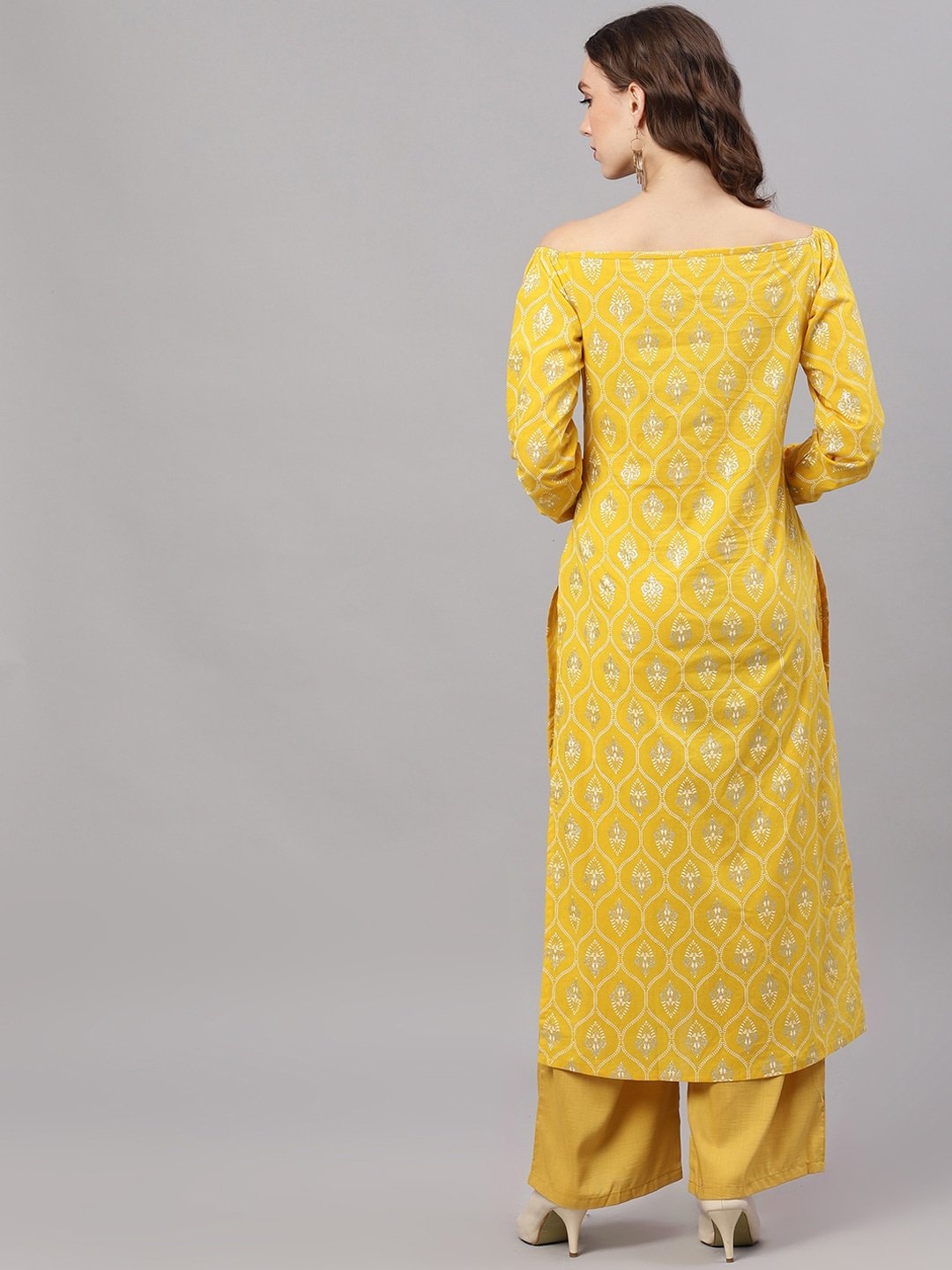 Women's  Yellow Printed Straight Kurta