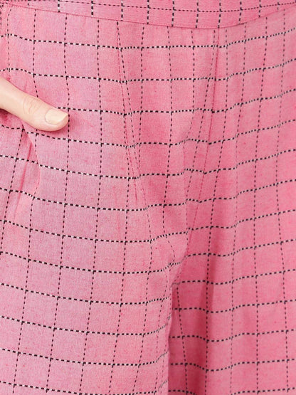 Women's  White & Pink Woven Design Kurta with Palazzos