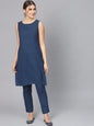 Women's  Navy Blue Printed Kurta with Trousers