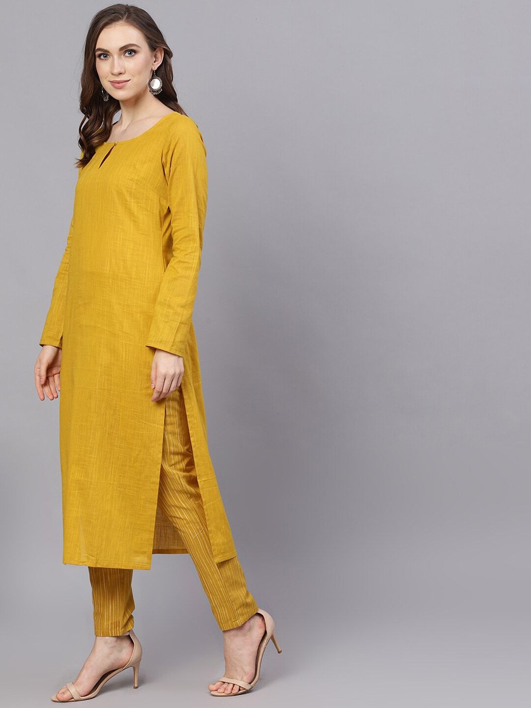 Women Yellow Kurta with Trousers & Dupatta by AKS (3 P